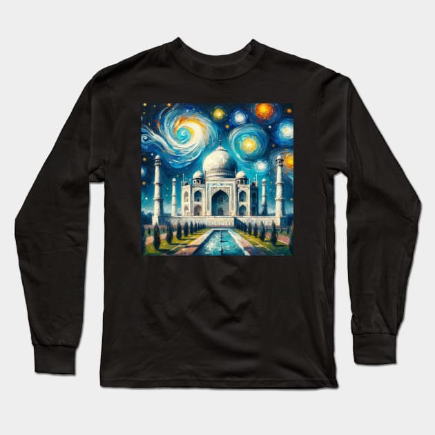 Taj Mahal India Starry Night - Beautiful Iconic Places Long Sleeve T-Shirt by Edd Paint Something